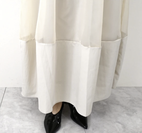 歐根紗x塔夫綢褶襇蠶繭裙 - 2026 流行穿搭  女士長裙 春夏時尚穿搭 優雅日常 成人休閒 易於配搭 日本直送   #JP-I-260025