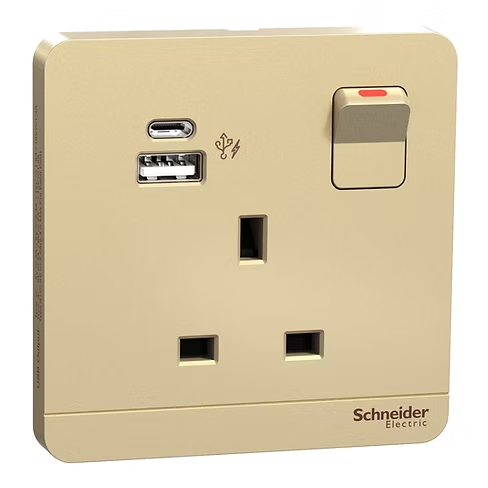 施耐德 AvatarOn 沉醉金 13A單蘇有掣連Type A+C USB 插座