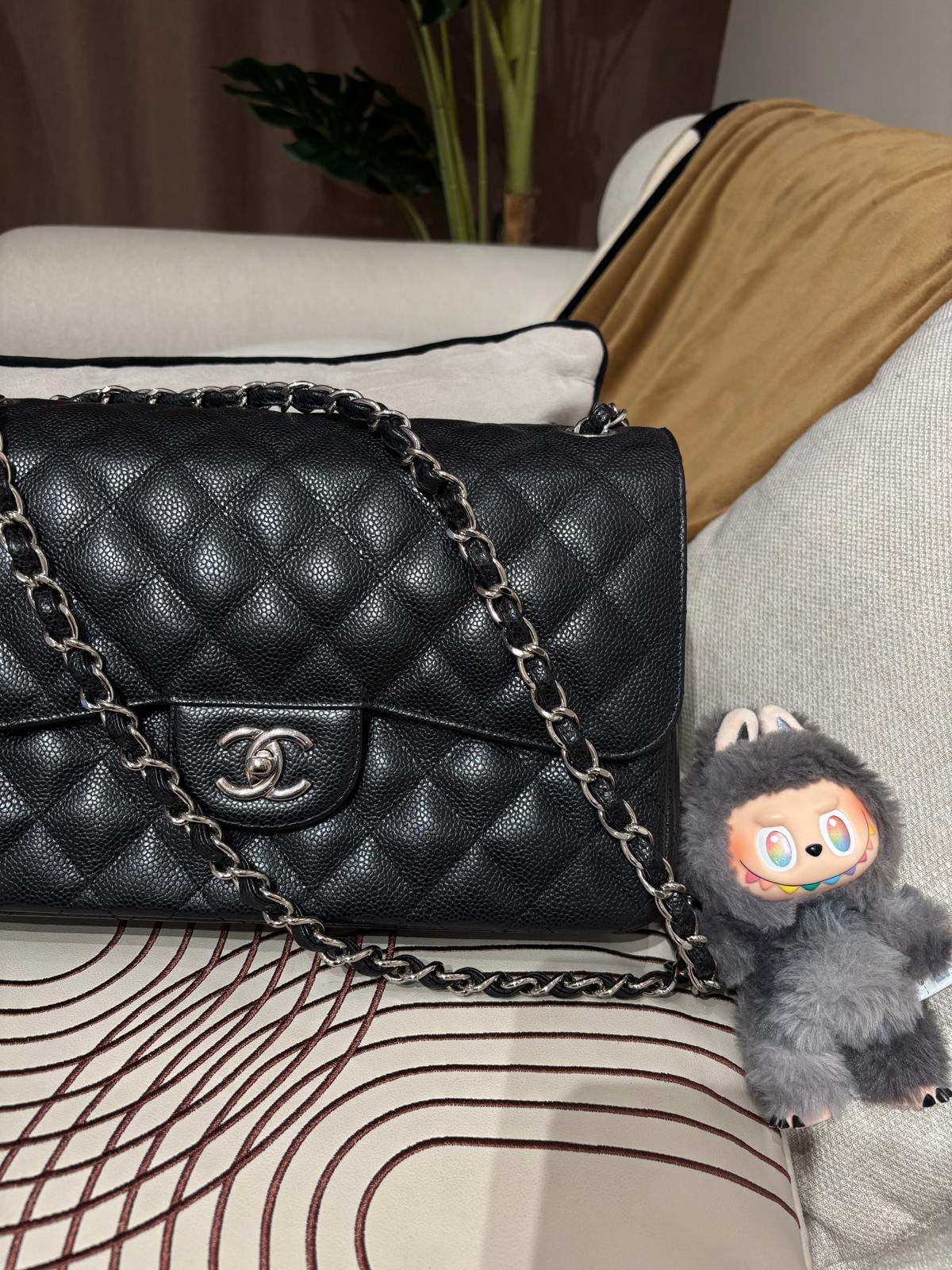 Chanel Classic 30cm Jumbo A58600 黑色荔枝牛皮銀扣 100%Authentic, 98%New ✅19Card✅Dust bag✅Box