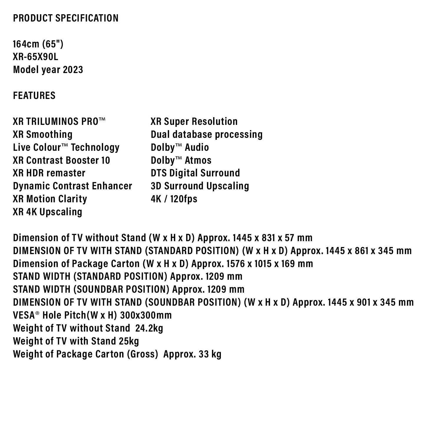 Sony 65" BRAVIA XR Full Array LED 4K Google TV (XR-65X90L)