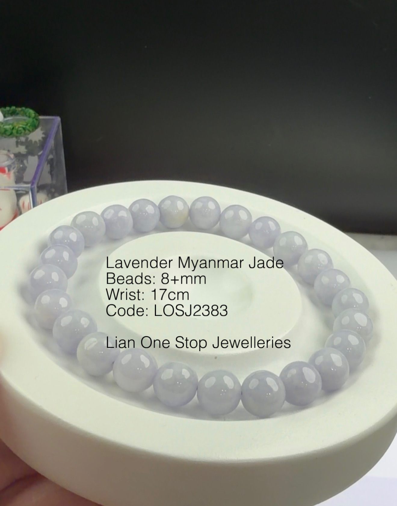 Code: LOSJ2383 Lavender Myanmar Jade 8+mm