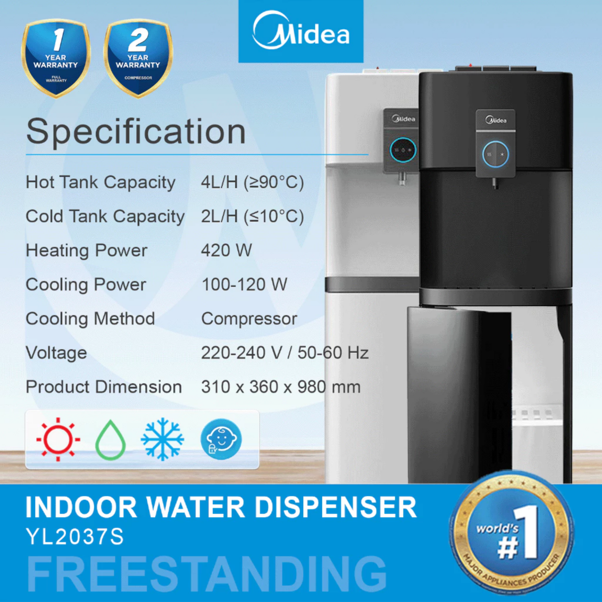 Midea Freestanding Water Dispenser (YL-2037S)
