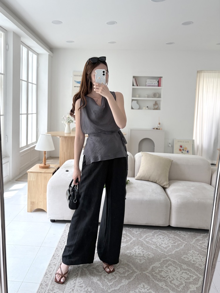 Draped Airy Blouse (Charcoal)