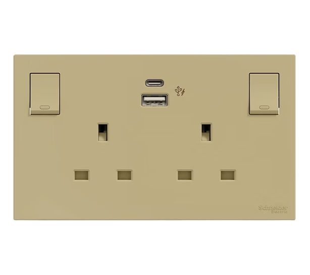 施耐德 奐然AvatarOn C 沉醉金 13A孖蘇有掣連Type A+C USB 插座