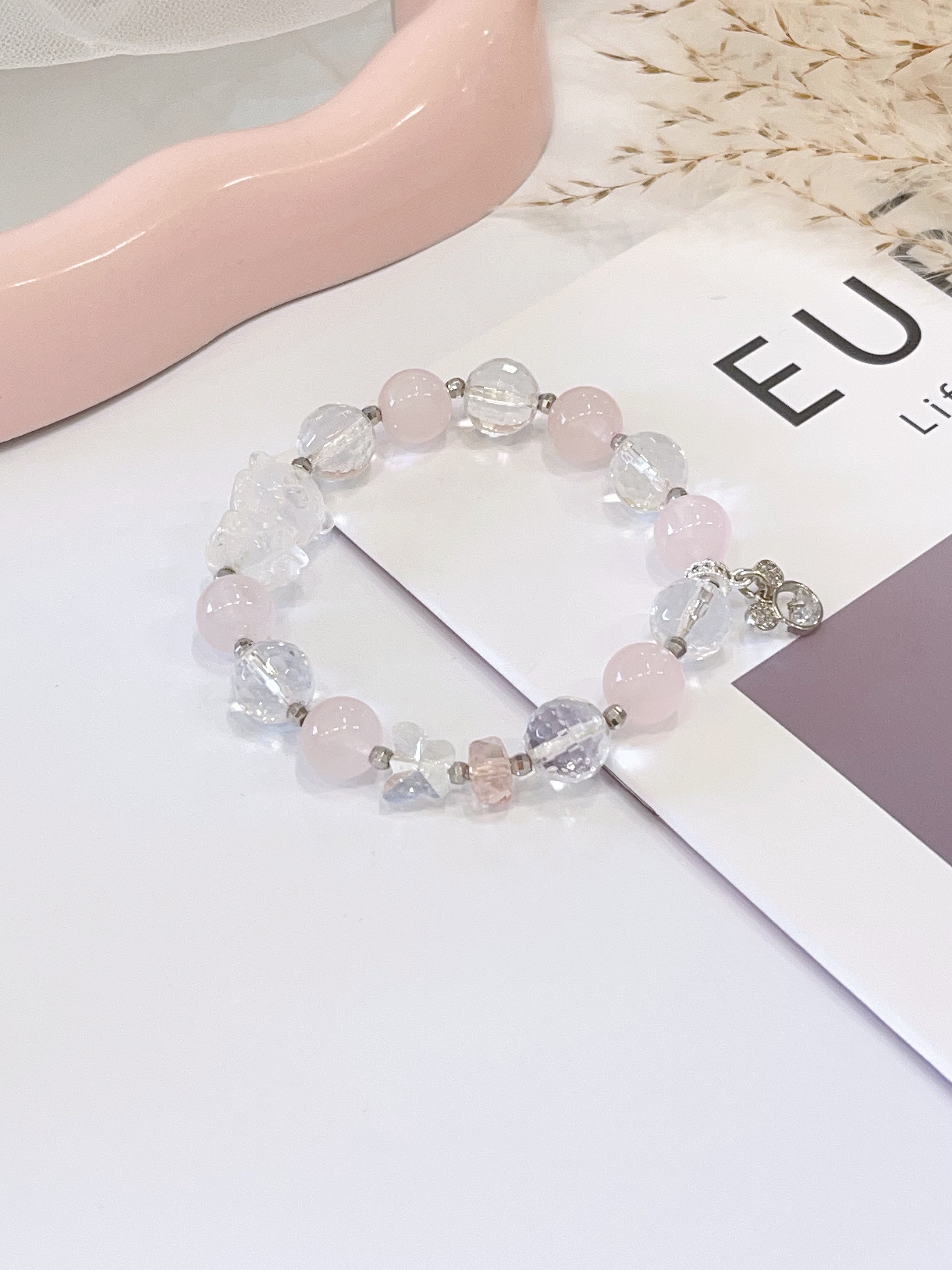 🤍 白水晶 × 粉水晶手串 Clear Quartz & Rose Quartz  |  10mm