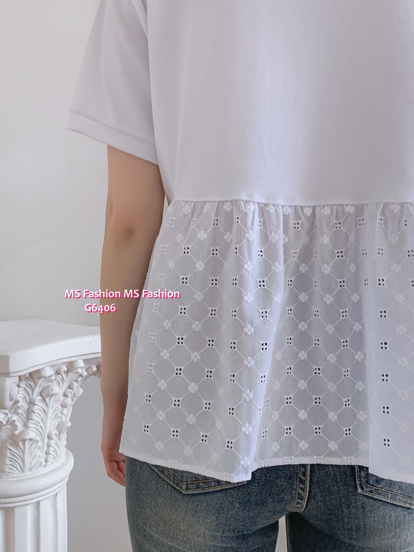 G6406 淨色拼通花top