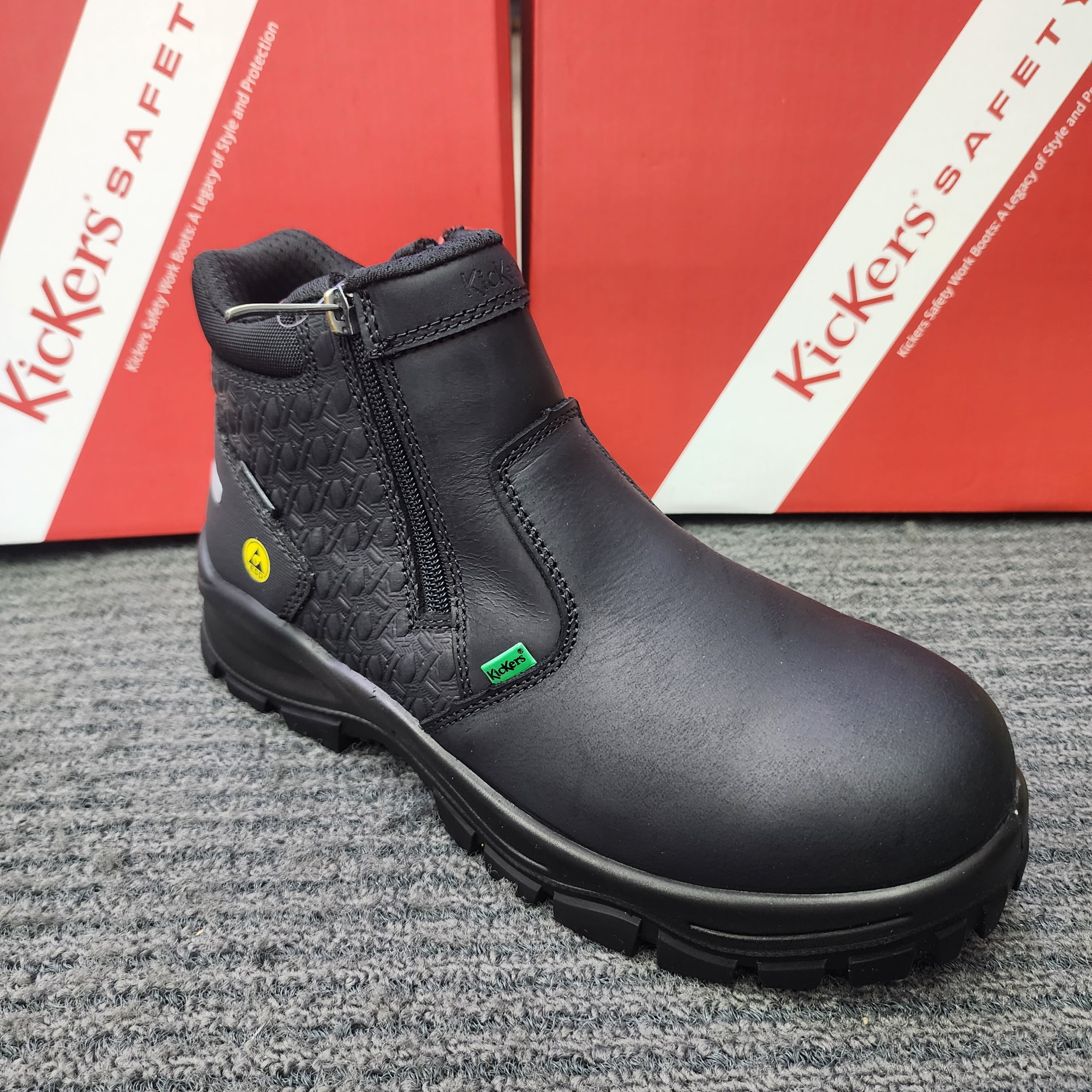 Kickers Safety PRO Safety 3068 Monogram Mid Cut Zip Full Black Safety Shoes