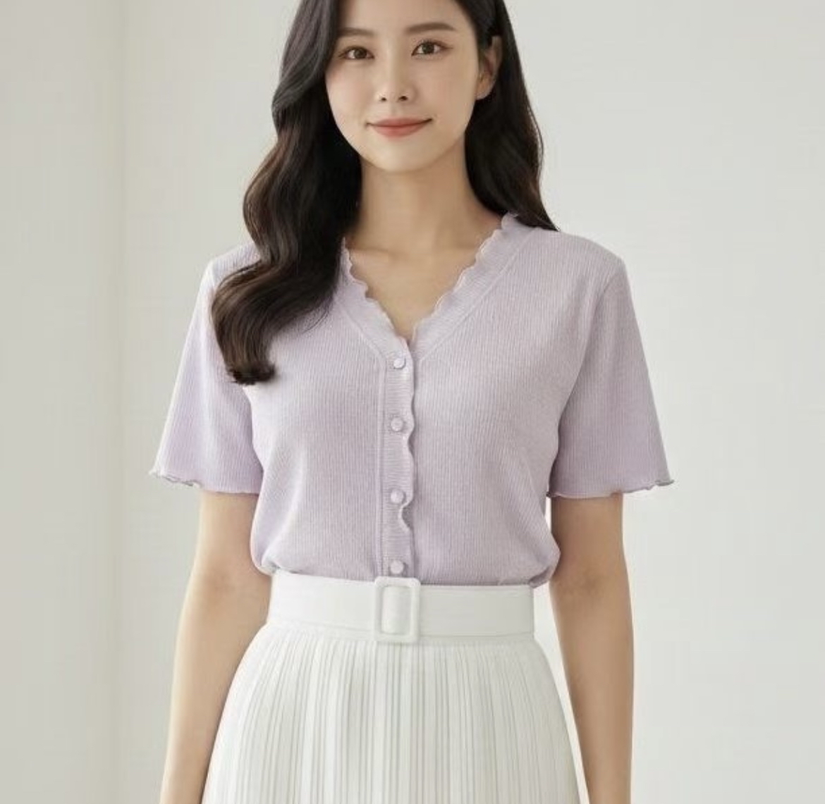 ❥ 顯 瘦 波 浪 V 領 上 衣 。