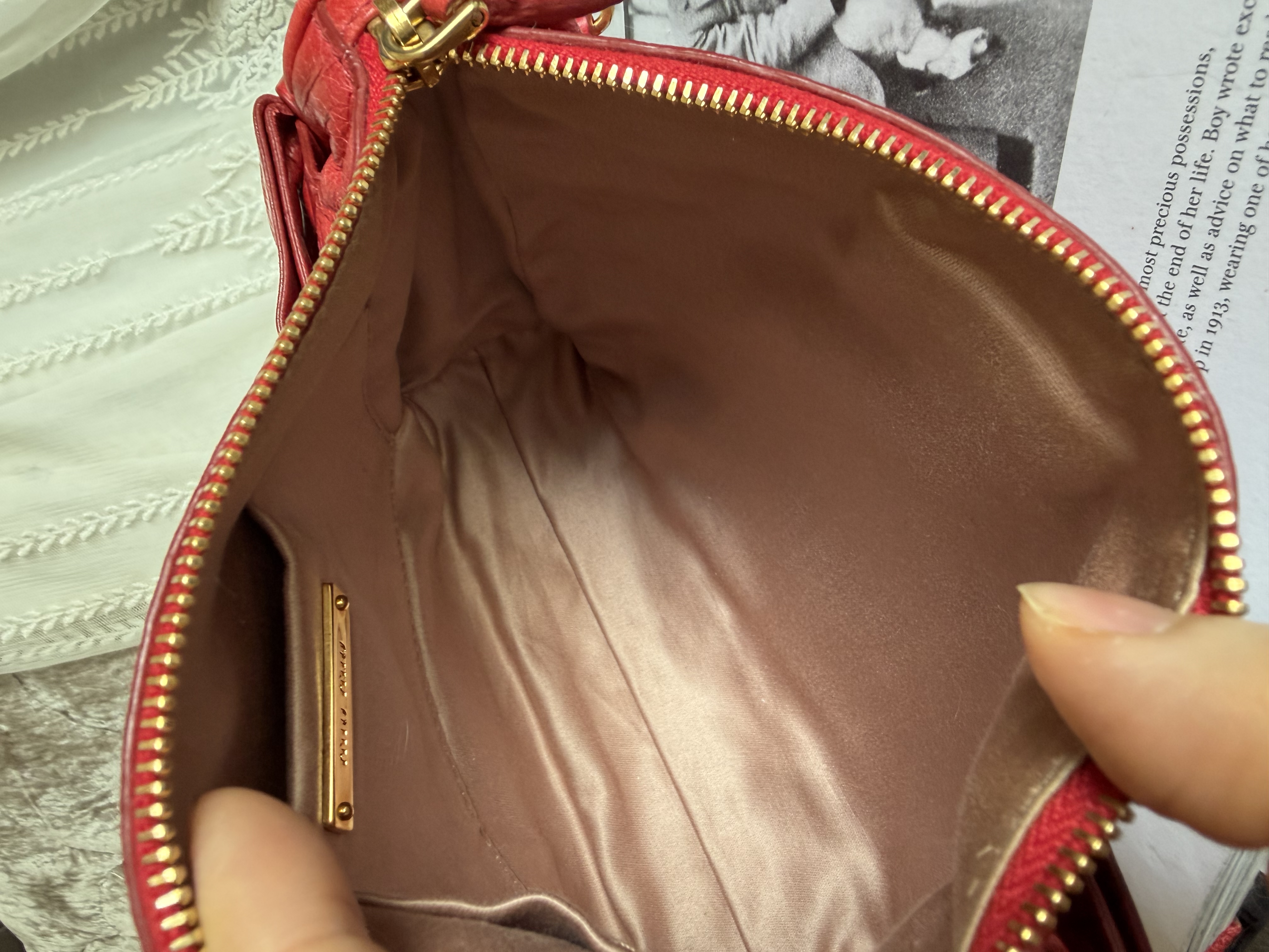 Miu Miu Vitello red leather handbag leather pochette bag / 