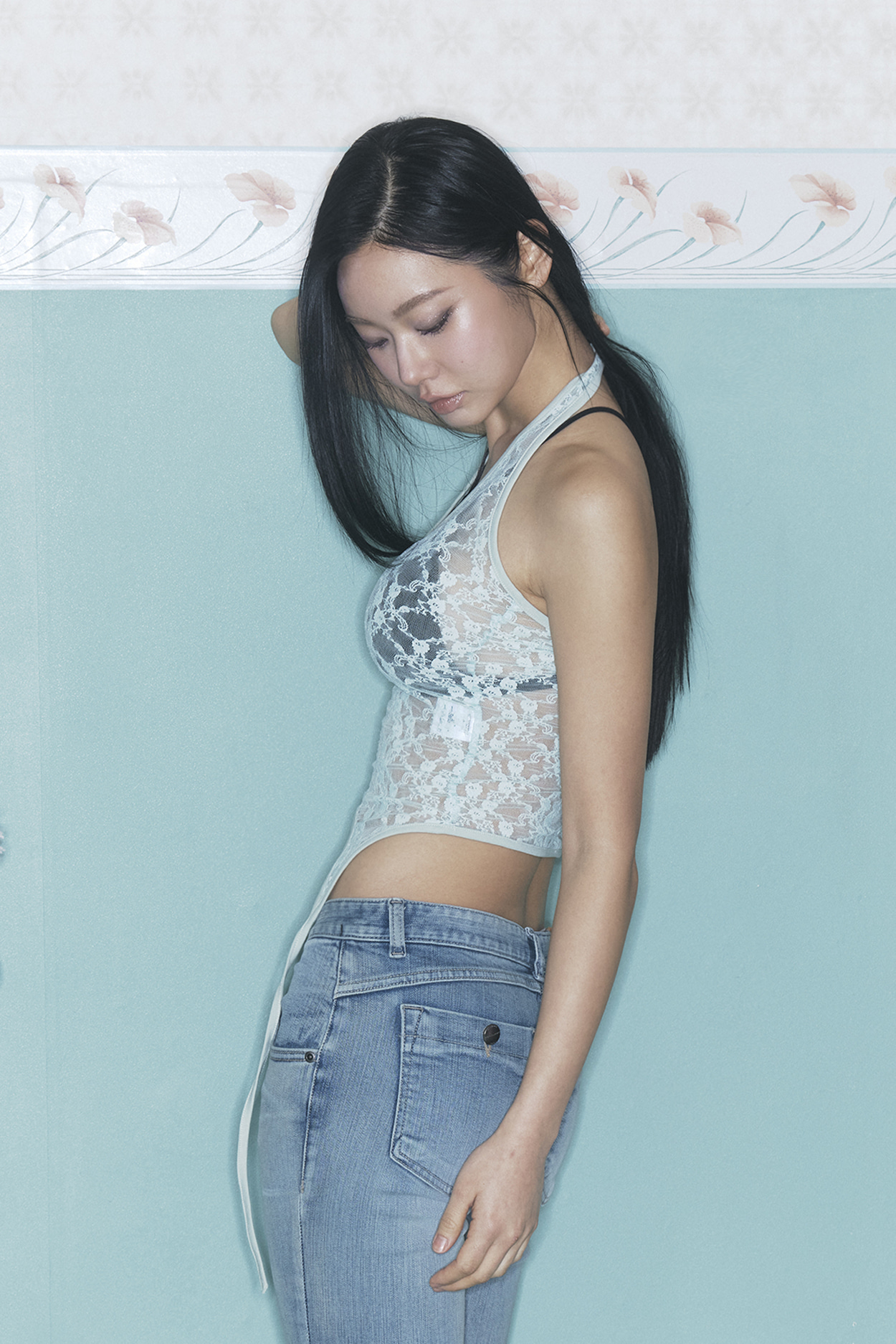 pleaseNOFOLLOW - Lua Garter Lace Halter Sleeveless Top (Mint)
