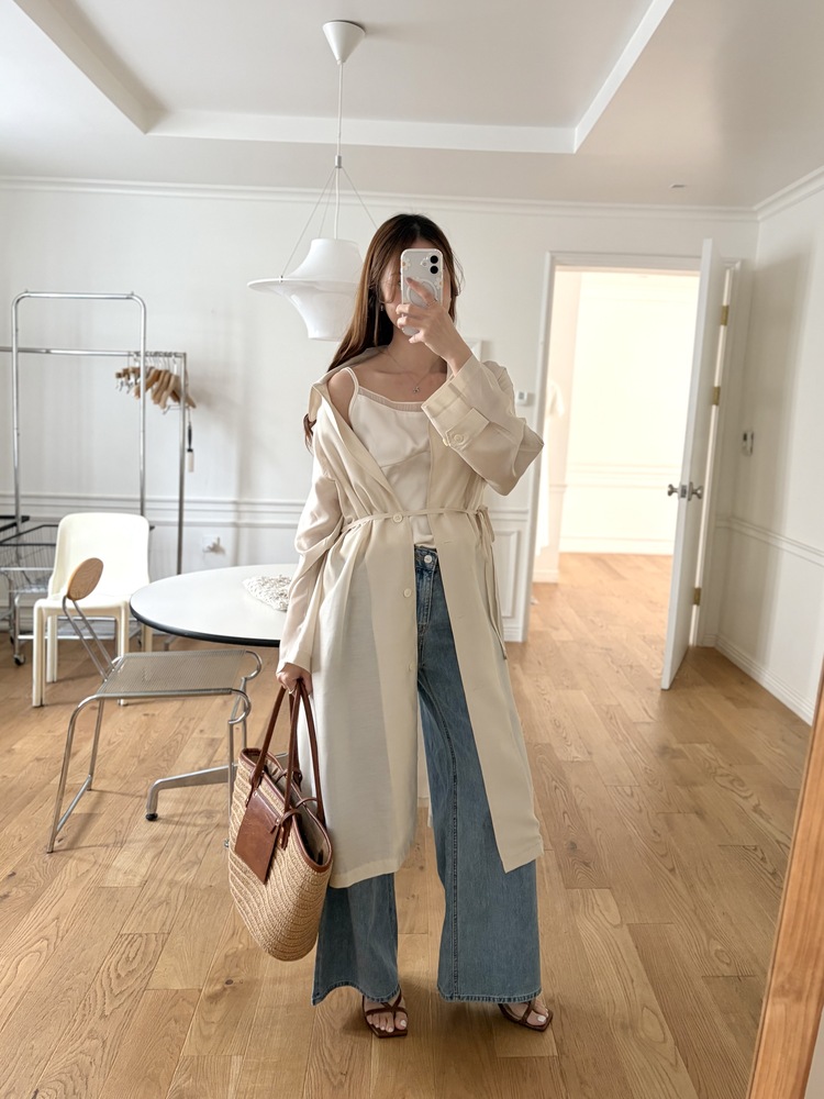 Silky Belted Trench Coat (Ivory)