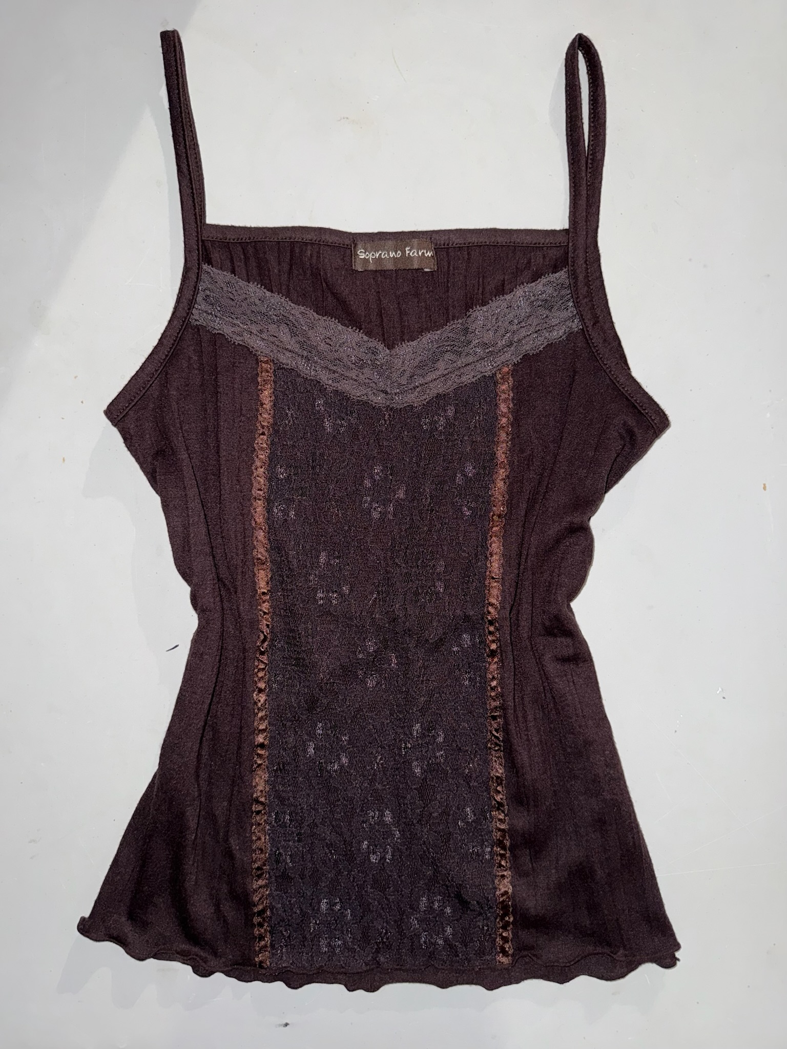 Espresso Ribbed Cami Top with Center Lace Panel