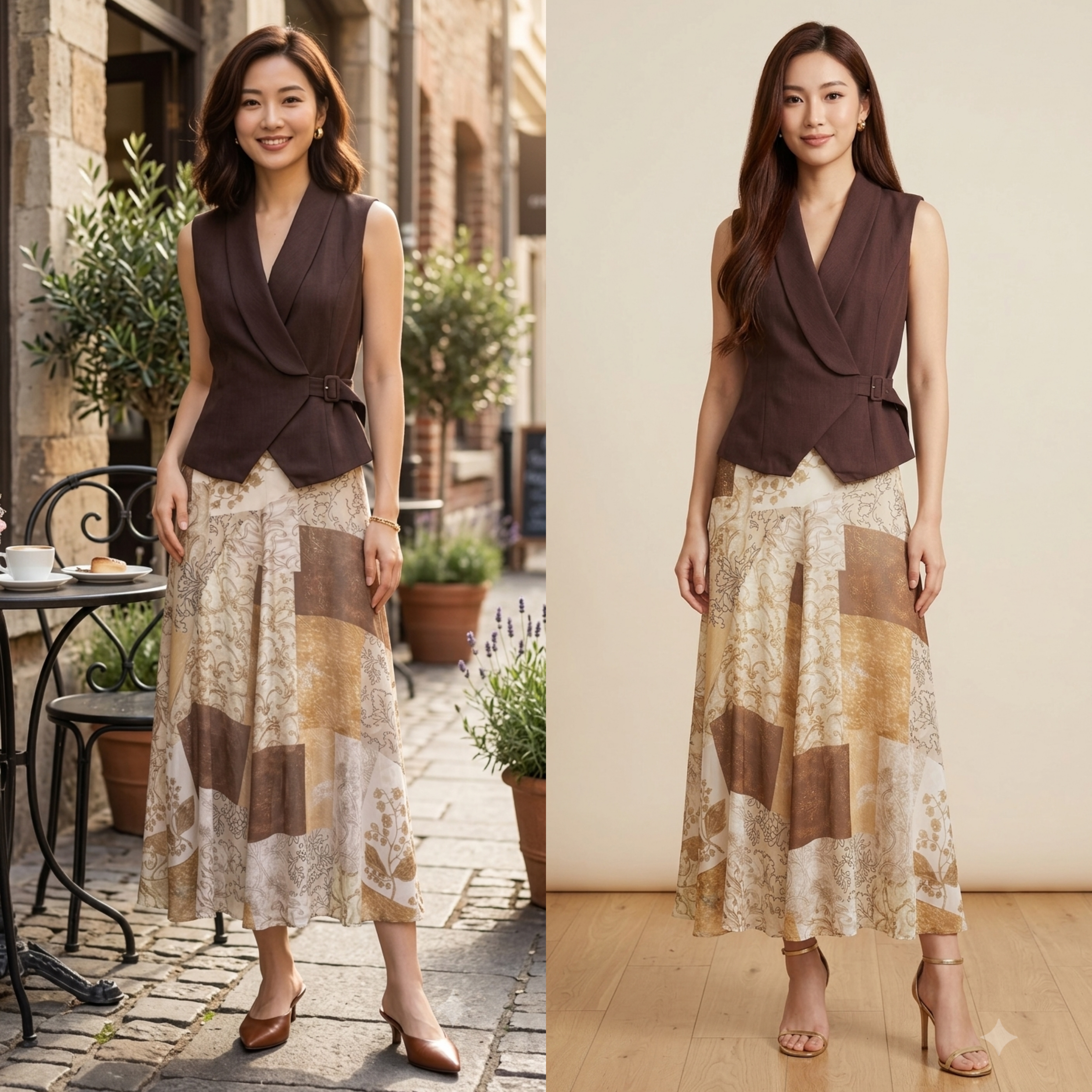 Patchwork Midi Skirt ( Premium Chiffon)