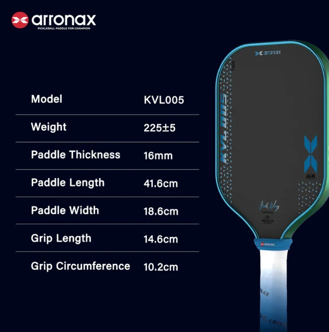 Arronax KVL005 Foam Core T800 Carbon Fiber Pickleball Paddle 16mm