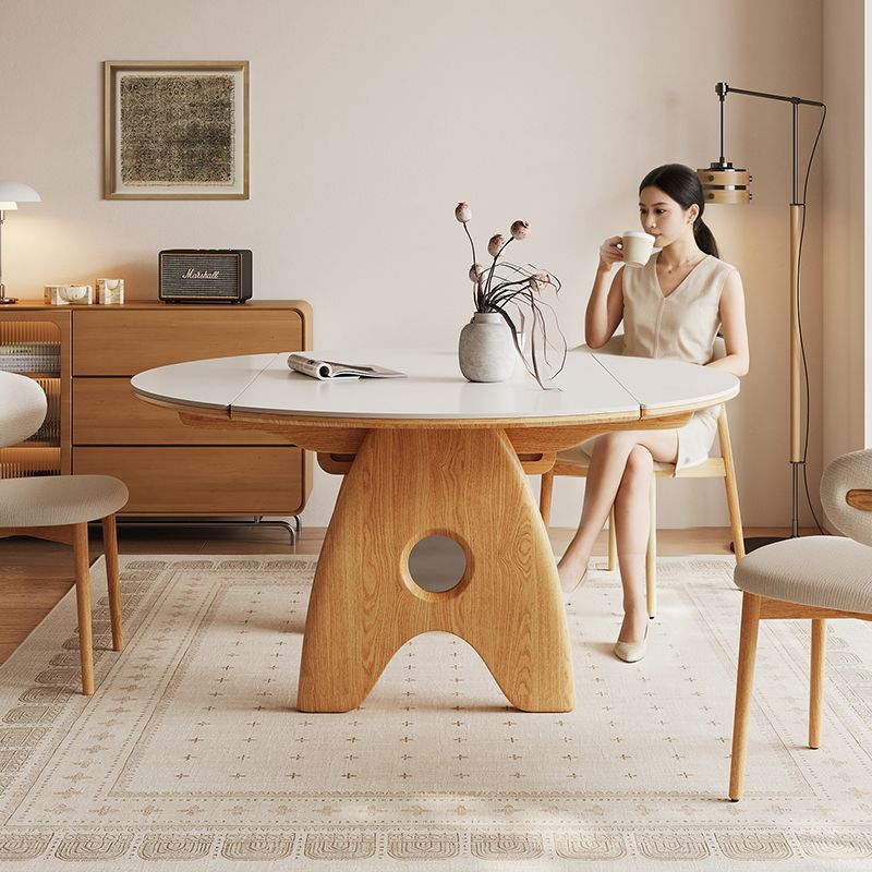 原木奶油風可伸縮摺疊岩板餐檯 家用細單位 方圓兩用飯檯 dining table