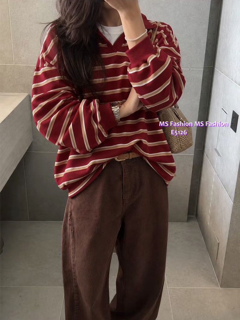 E5126 反領V領橫間top