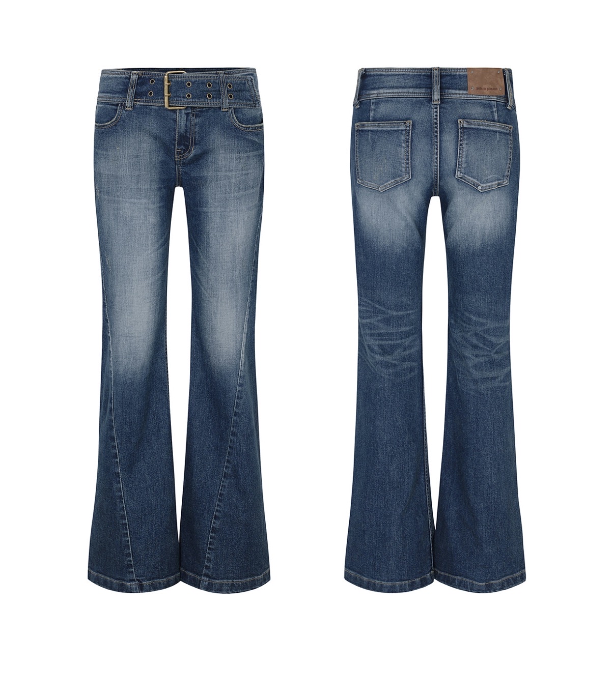 PAIN OR PLEASURE VERA BELTED BOOT-CUT DENIM blue