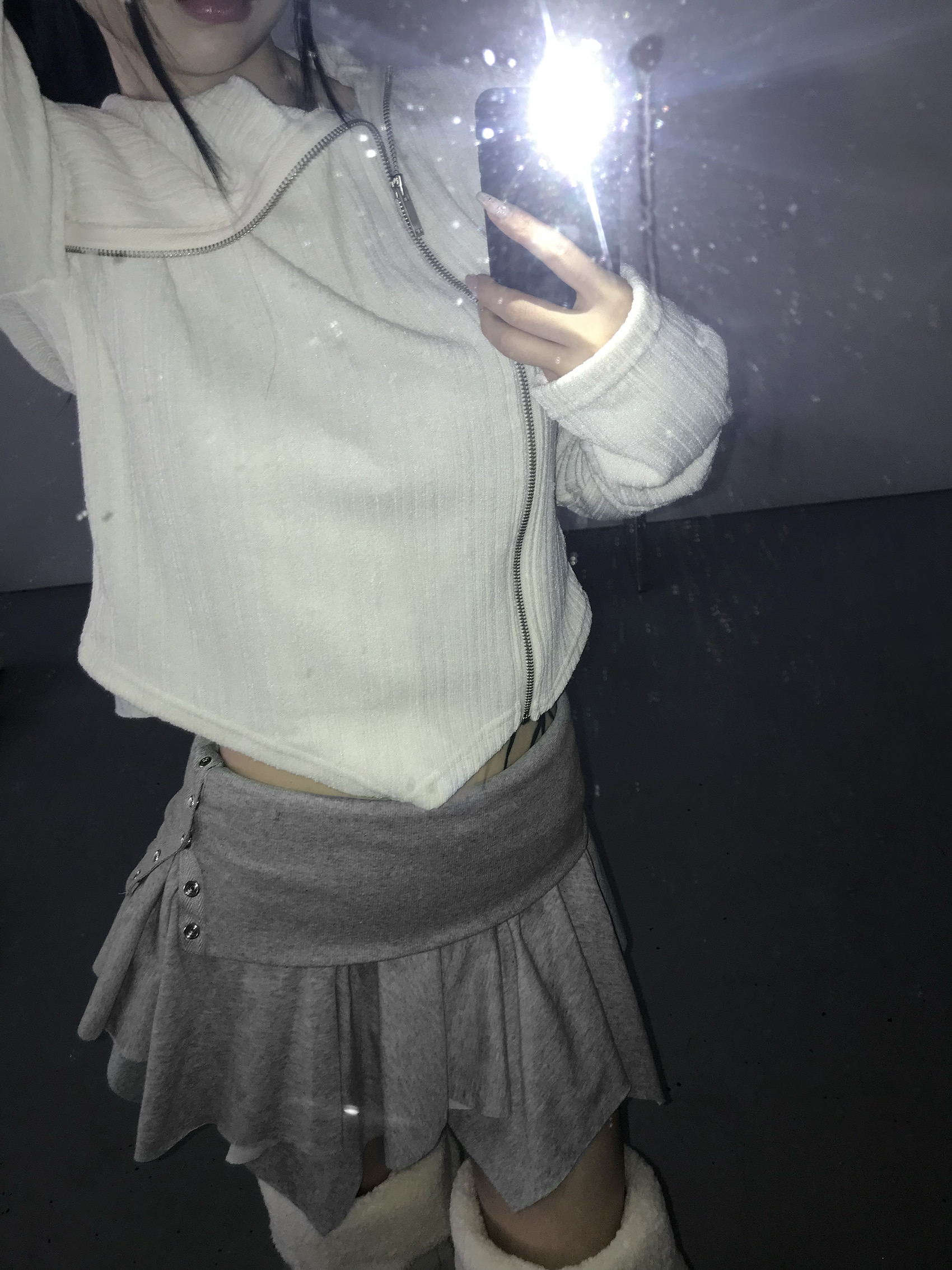 Snap Button Ruffle Mini Skirt