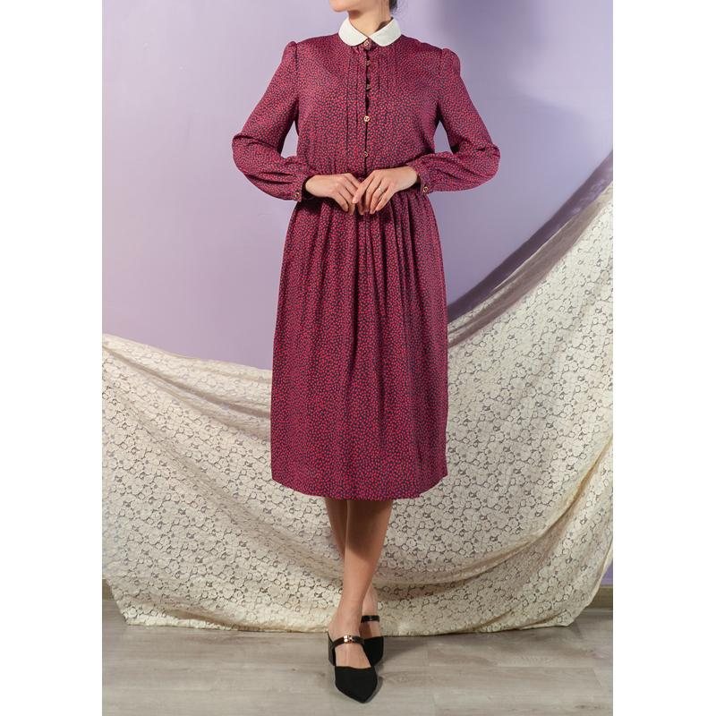 Vintage Japanese Abstract Floral Pattern White Collar ShirtDress with Golden Openwork Buttons (MT1608-127)