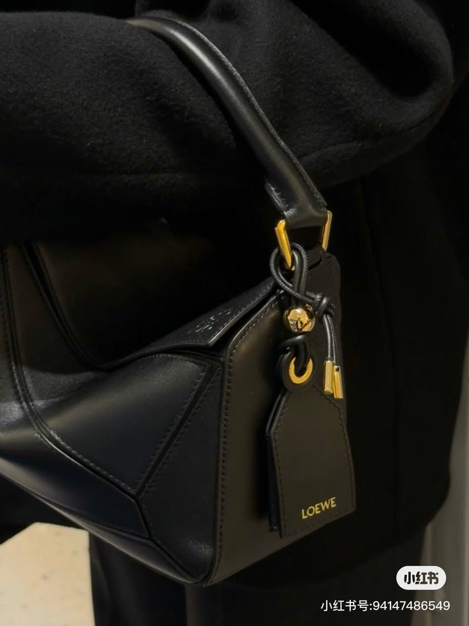 Loewe 罗意威 Puzzle 黑色皮革手提包