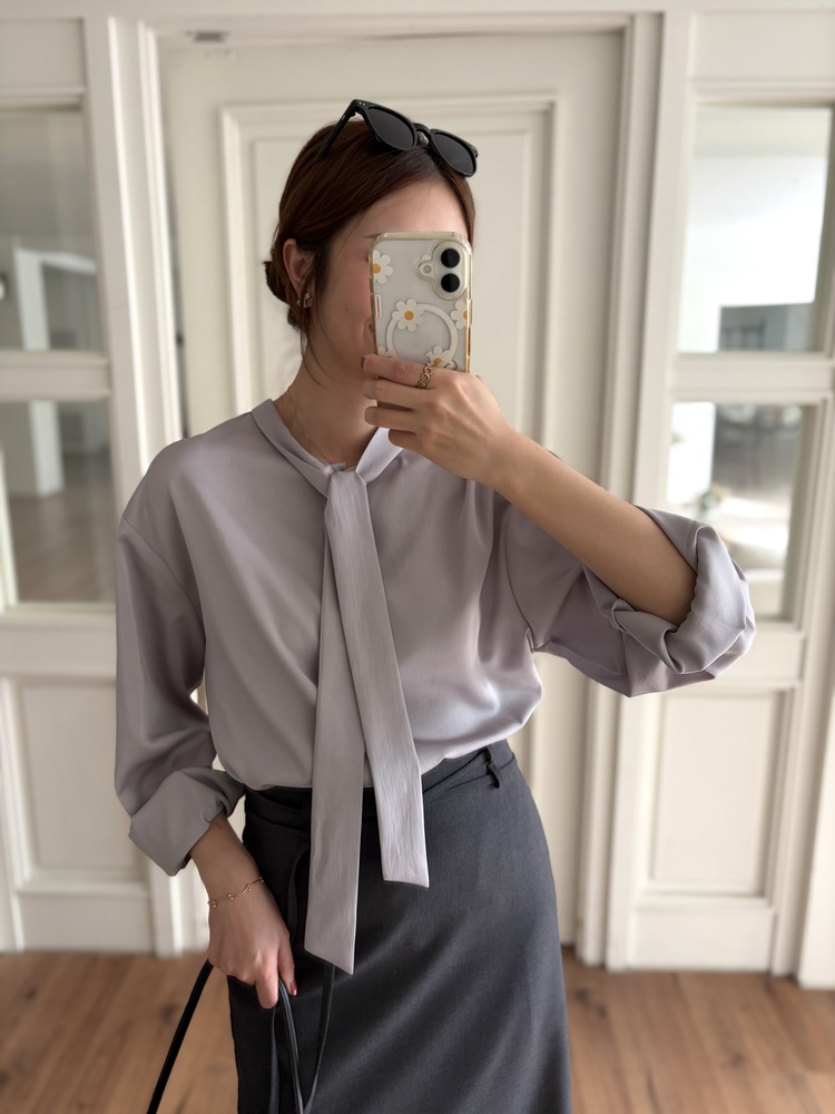 Two-way Tie Detail Blouse (Grey)