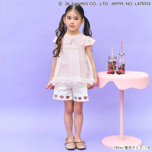 🆕【⭐訂購⭐】🇯🇵日本直送🌀#Kuromi / #Melody 層疊褶皺 前後天使印花圖案 接觸涼感 喇叭袖長身上衣🌀 [ELFA-0049][260705]