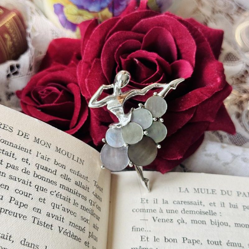 Vintage Grey Hue Mother of Pearl Ballerina Brooch (MT2364)