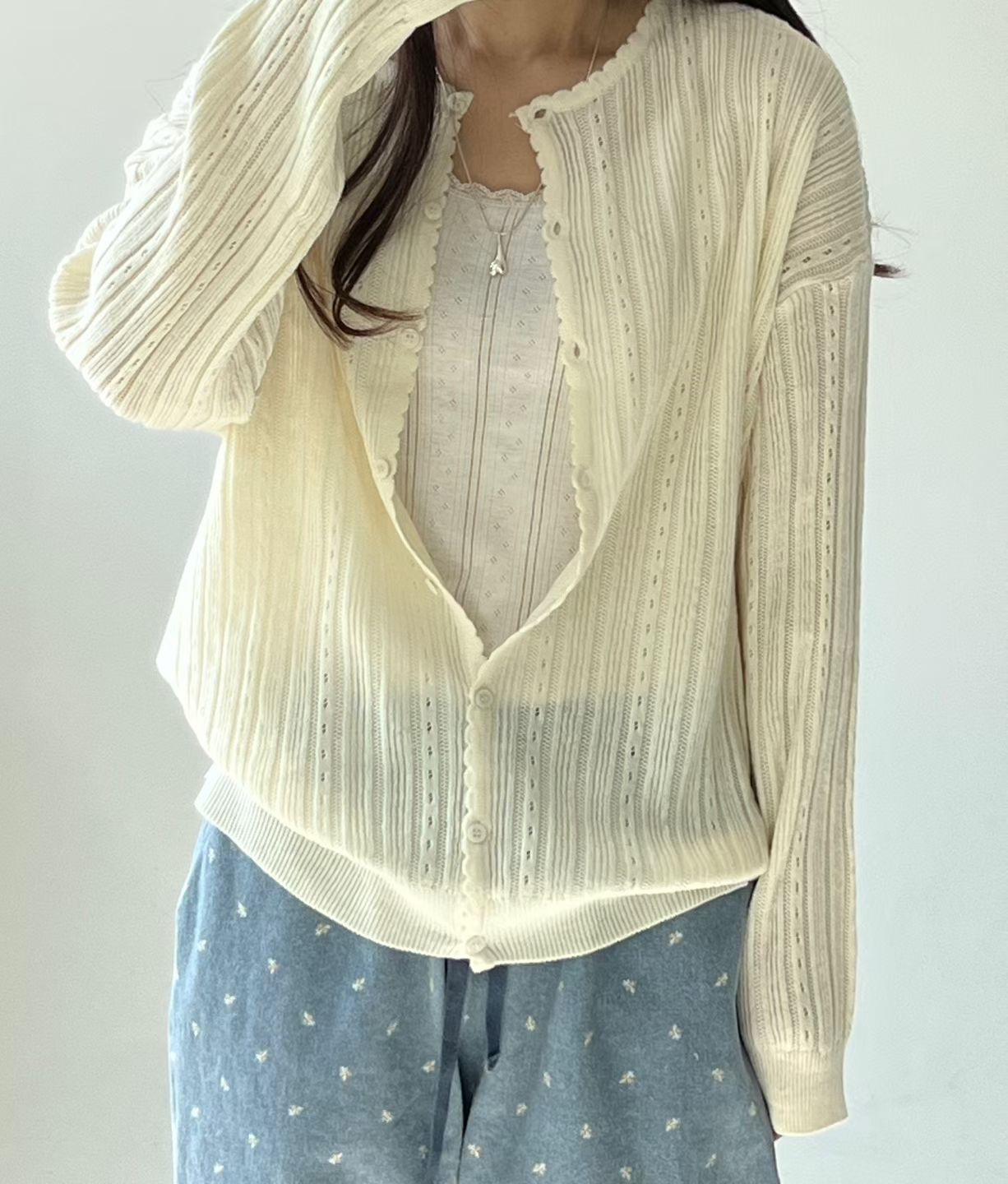 AW OS 輕巧通花波浪邊外套