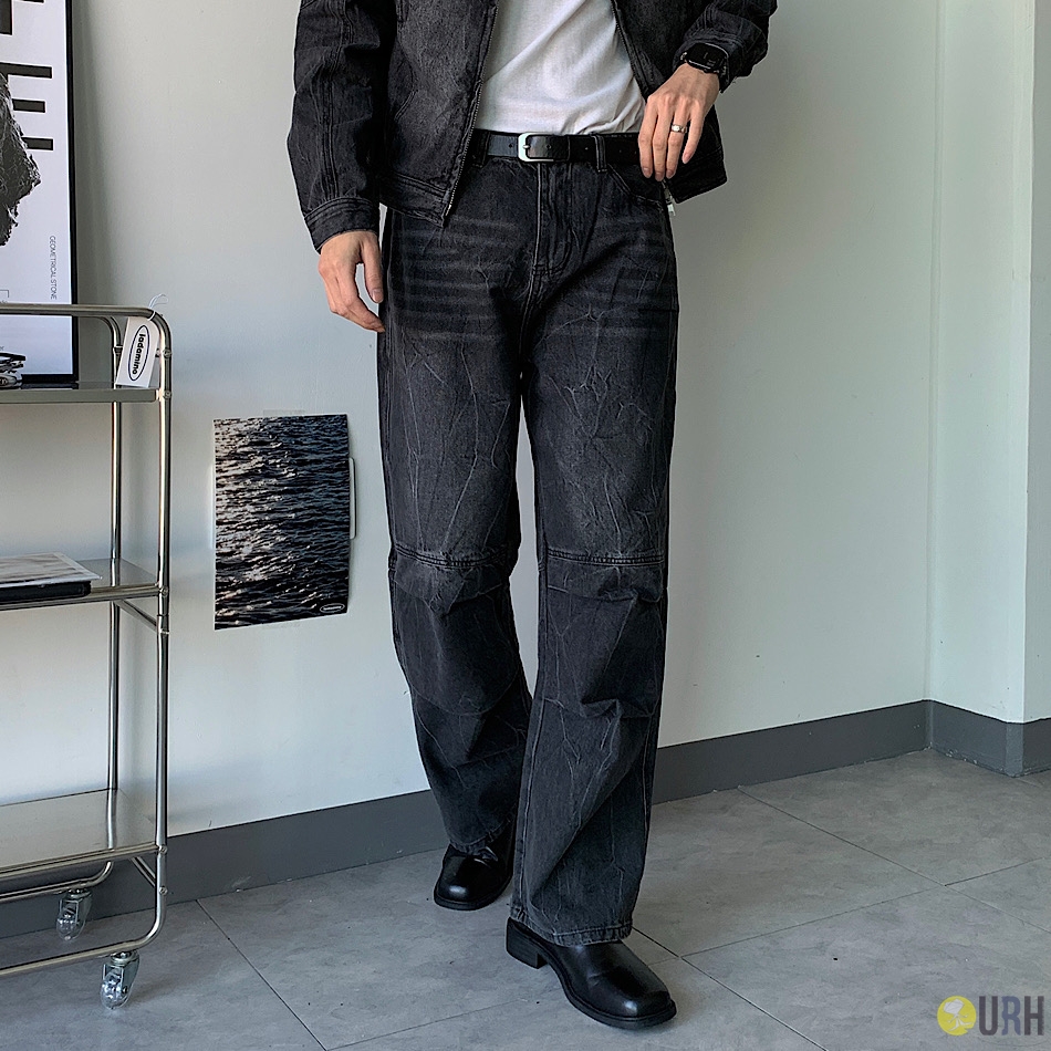 【100%保證韓國直送】韓系質感 重磅立體褶皺水洗寬版牛仔褲 👖 [2 color] RF118056