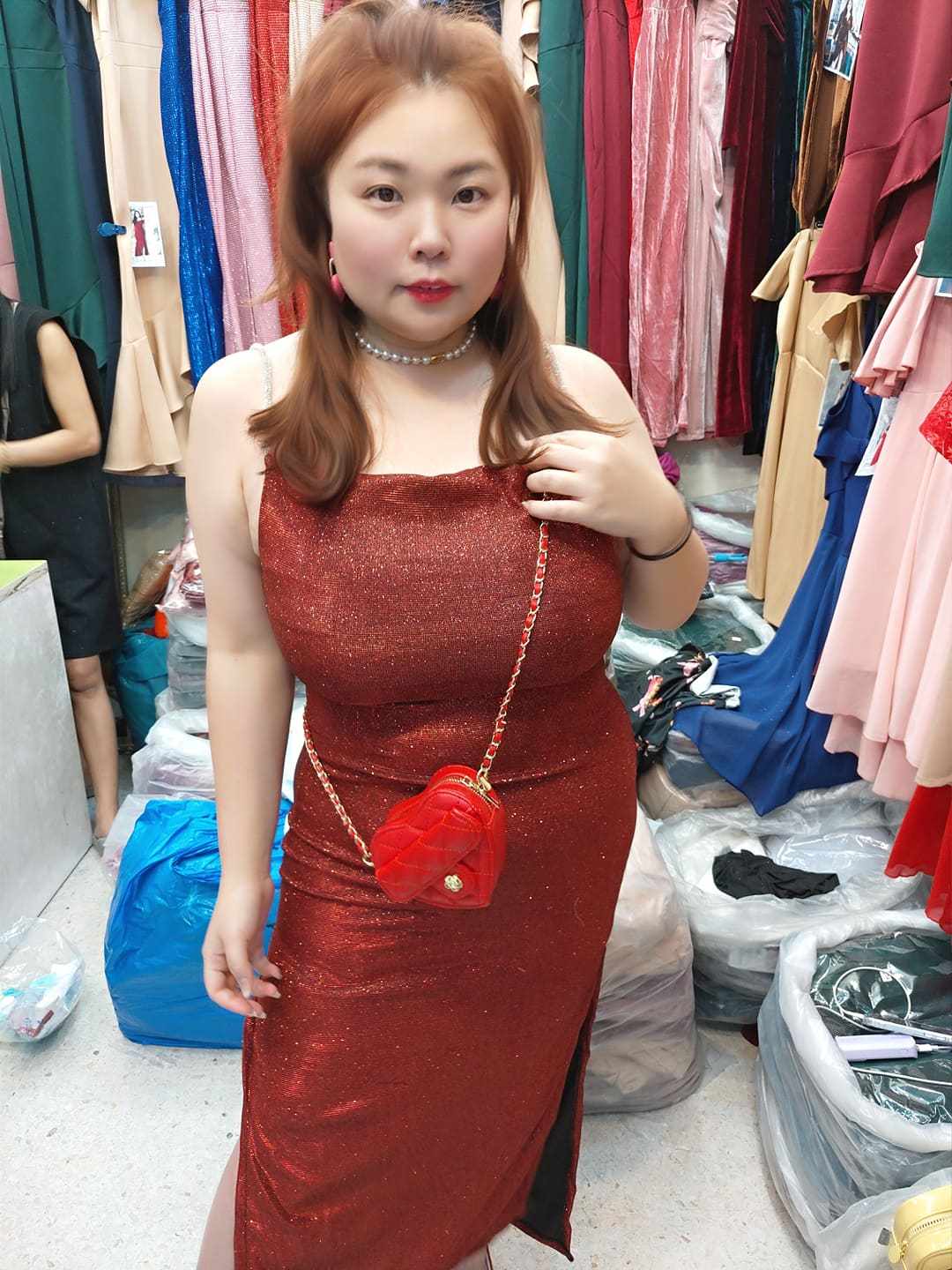 AA09/AA0009 💥新品💥细吊带亮粉边开叉修身长礼服