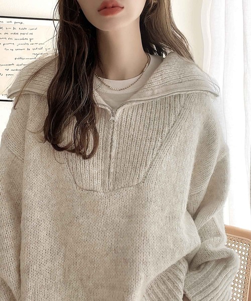 水手領半拉鏈針織上衣【JT024】