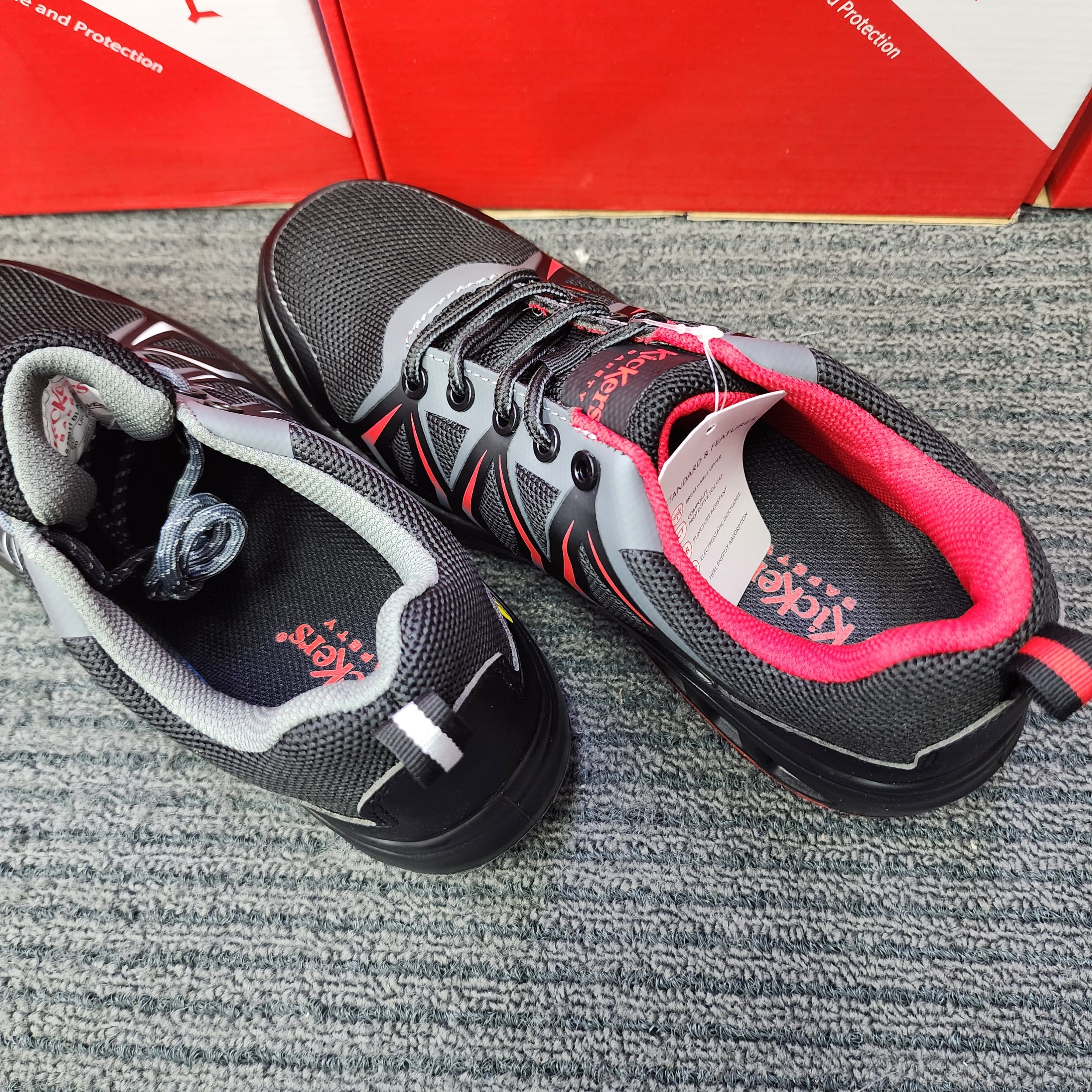 KicKers 25011 Safety Low Cut Lace ESD Black Red Grey Safety Shoes Kasut Keselamatan