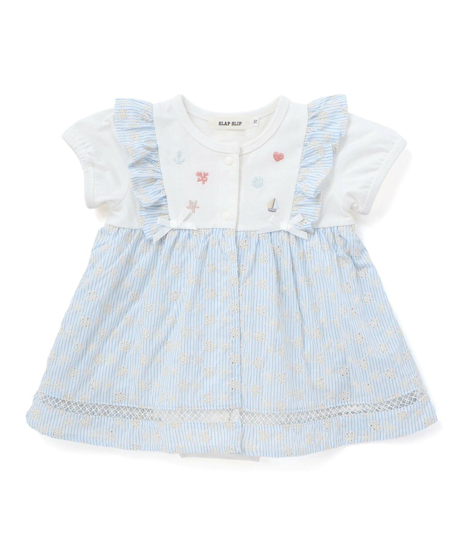 🇯🇵預訂 日本直送🇯🇵Slap Slip Baby兩色海洋風刺繡荷葉邊吊帶短袖包屁裙