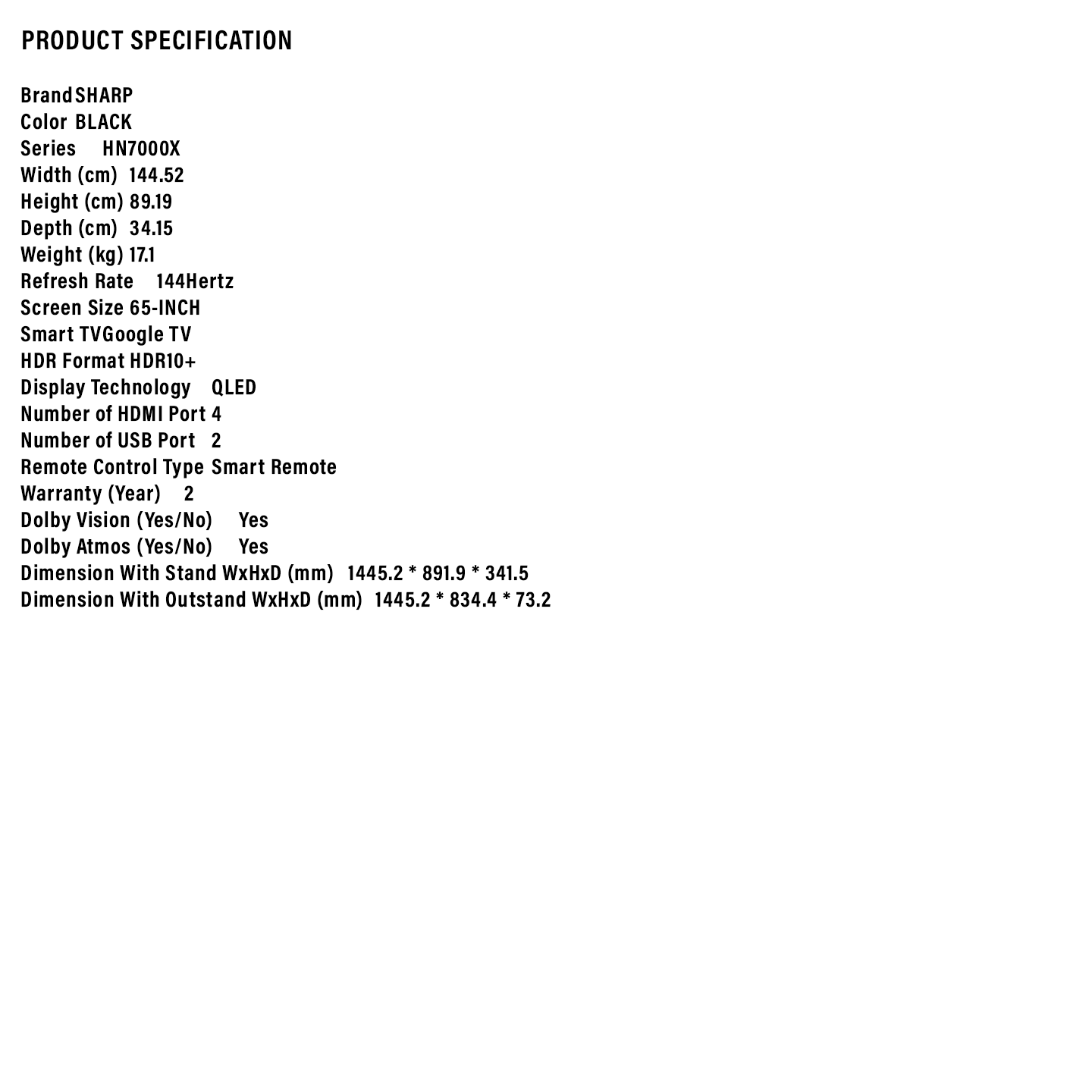 Sharp 65" 4K UHD QLED 144Hz Google TV (4TC65HN7000X)