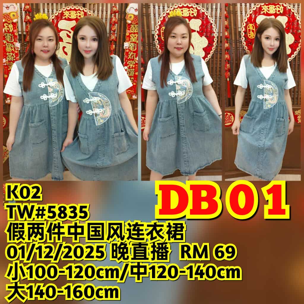 DB01 TW#5835 假两件中国风连衣裙