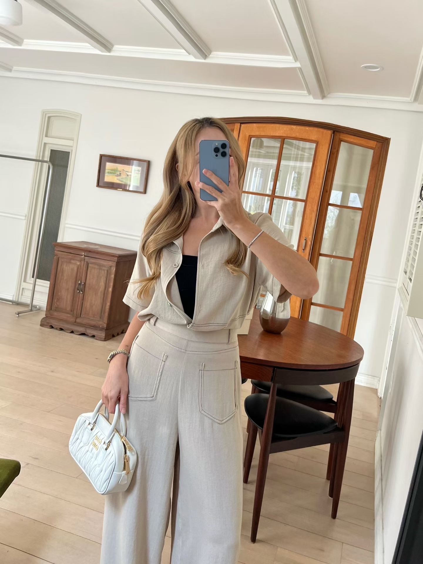 B5 高腰口袋垂墜寬褲