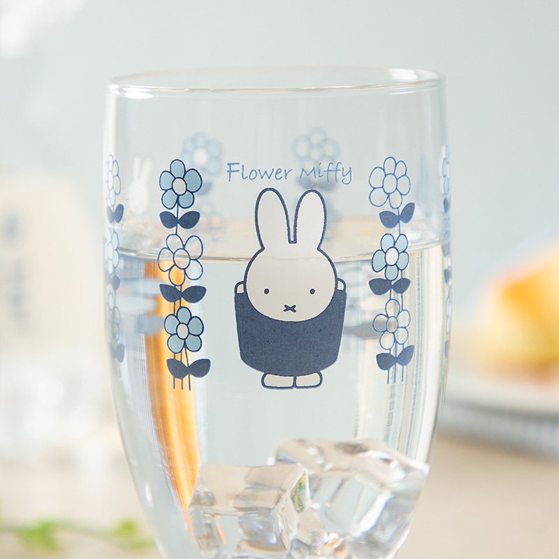 預購 miffy MF 限定 藍花玻璃杯 350ml 連假花一小扎 