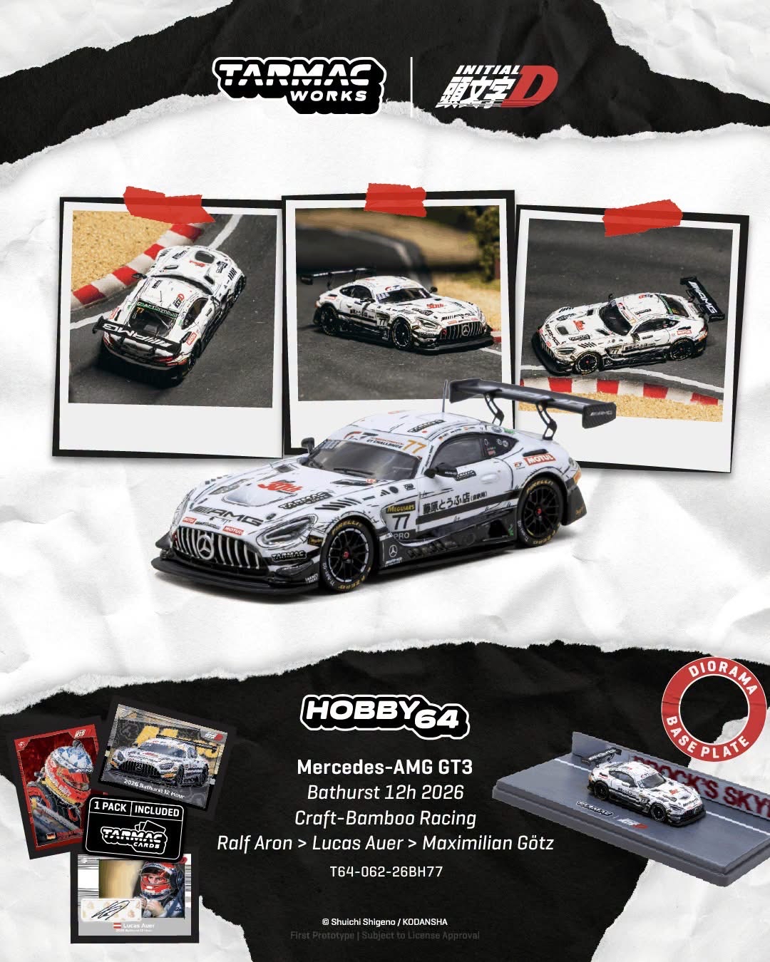 （預訂 Pre Order) Tarmac Works （ T64-062-26BH77 ）Mercedes-AMG GT3 Bathurst 12h 2026 Craft-Bamboo Racing Ralf Aron / Lucas Auer / Maximilian Götz