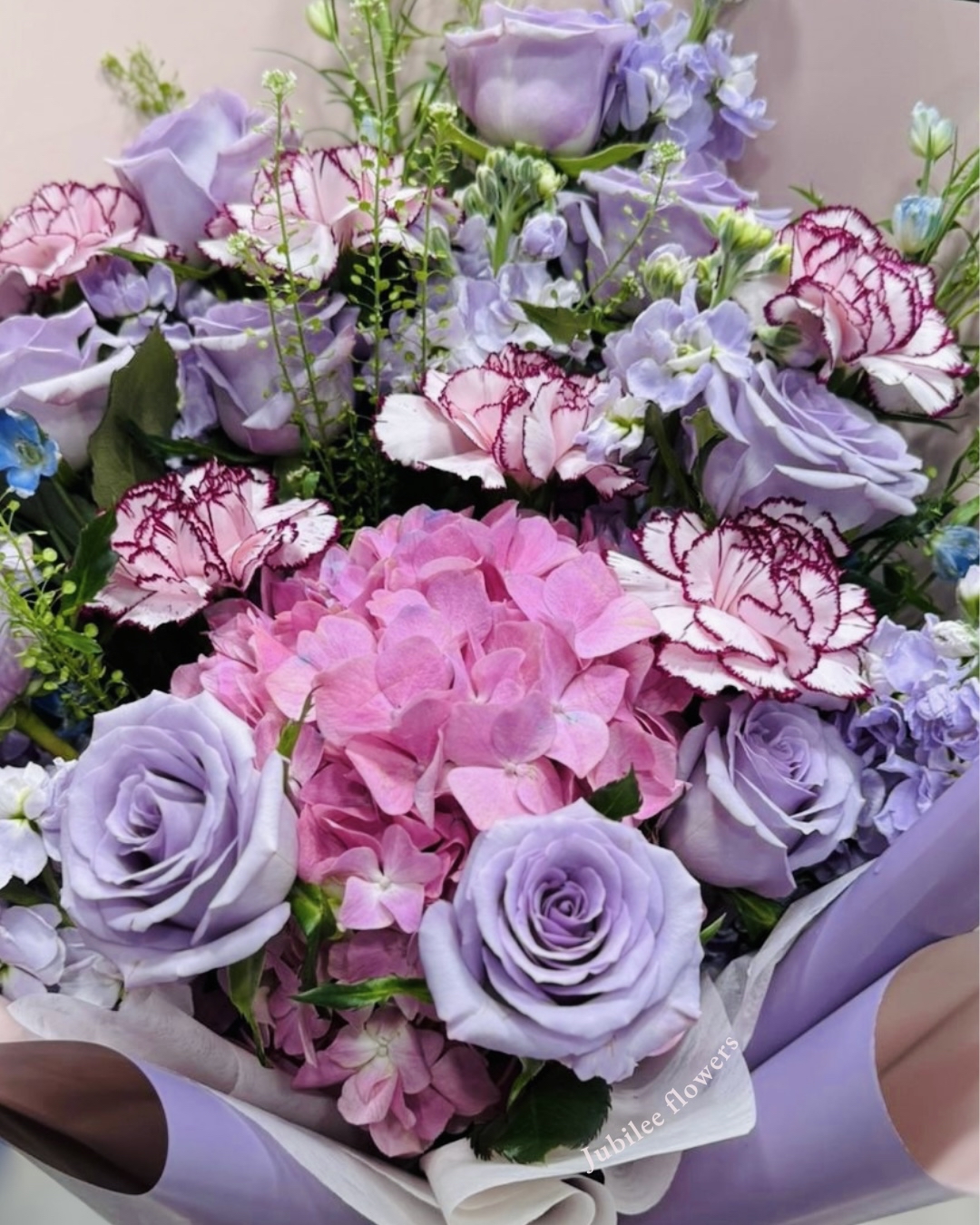 母親節 紫色系列 繡球 玫瑰 康乃馨混合花束