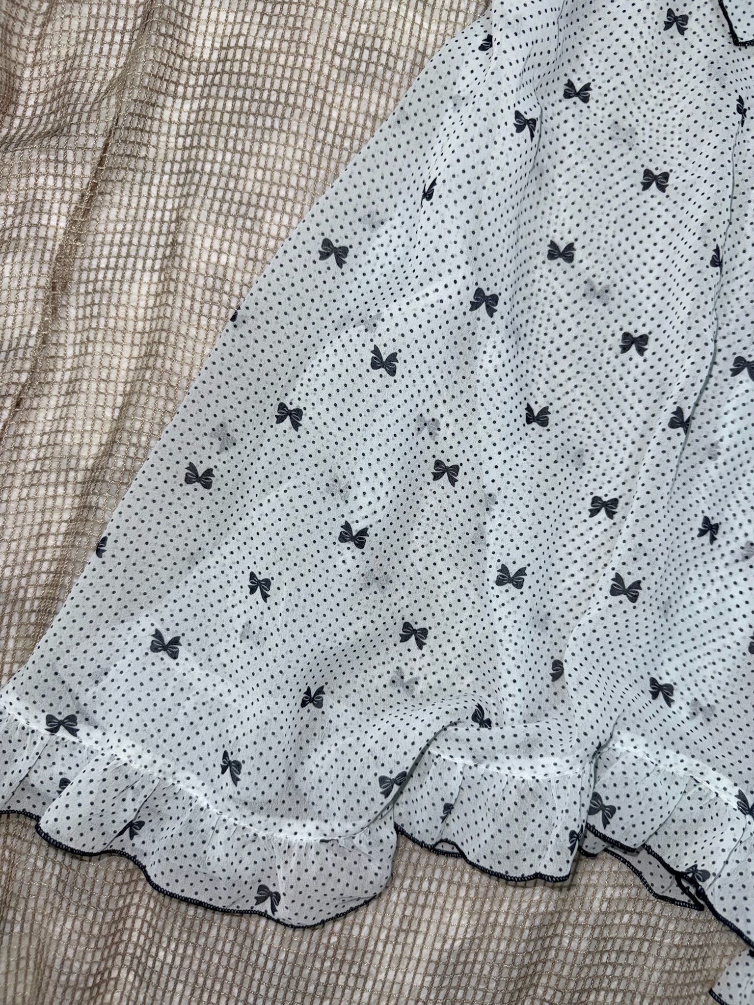 Cream Blue Polka Dot Flutter Hem Mini Dress