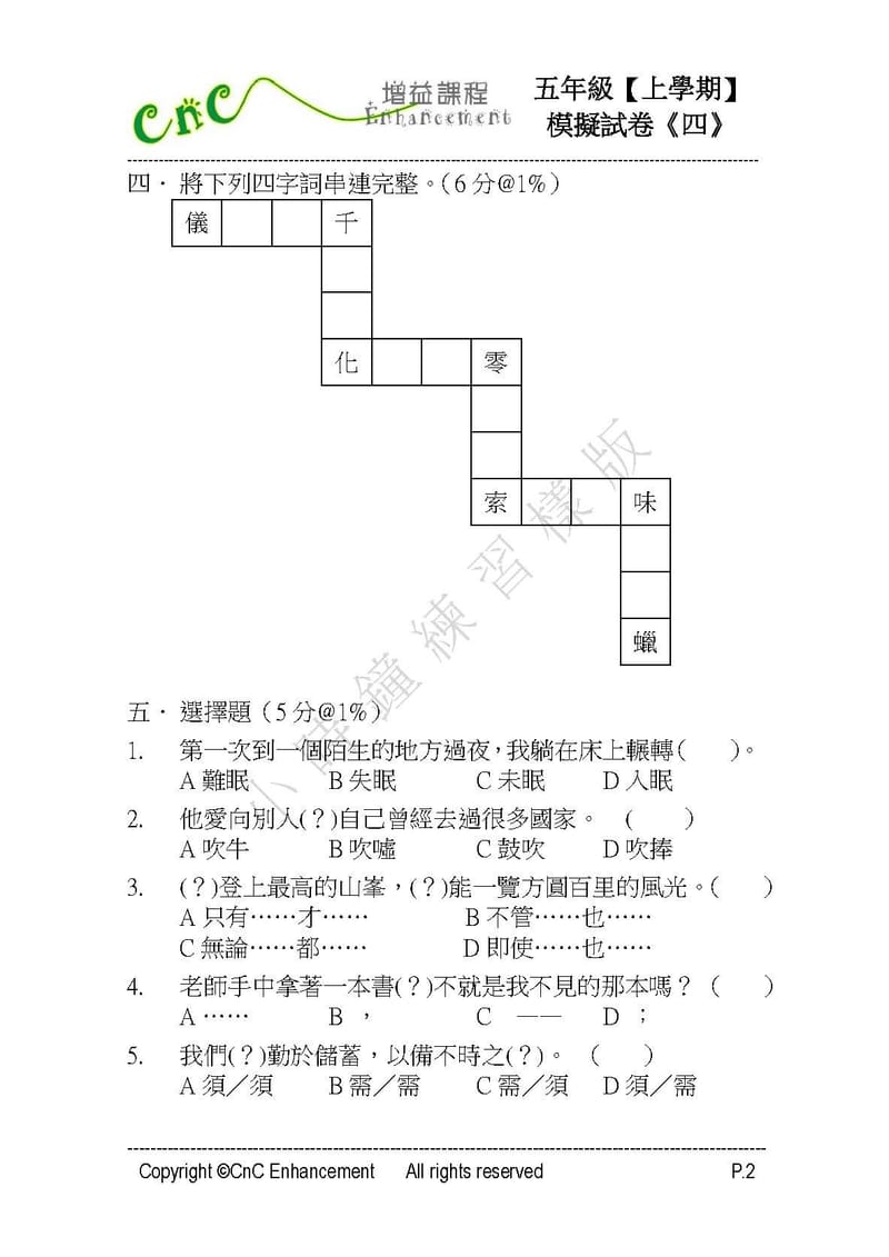 模擬試卷 (五年級)