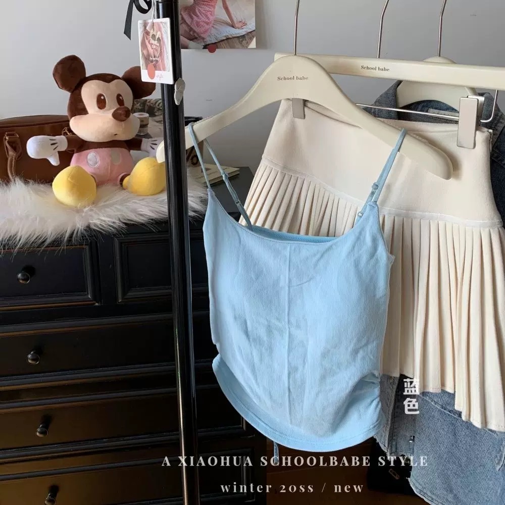 小清新纯欲风褶皱带胸垫背心 | CN011621