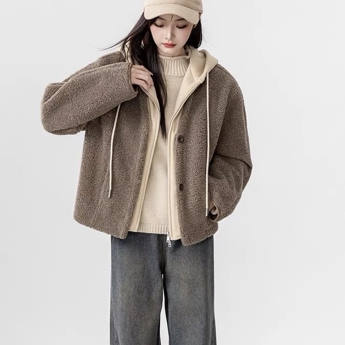 成人假2件毛毛有帽外套