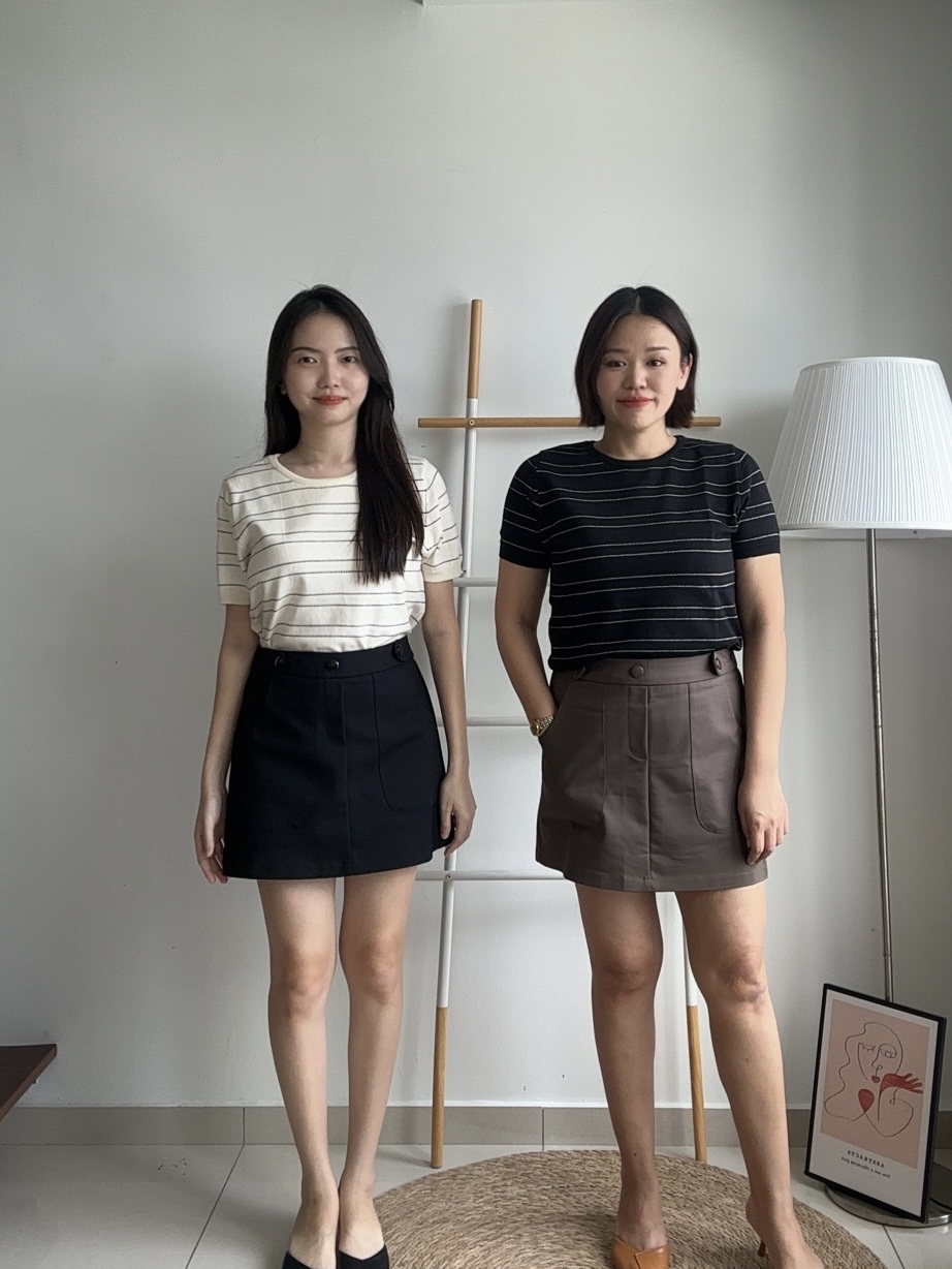 S1893 A Line Short Skirt - Black & Brown