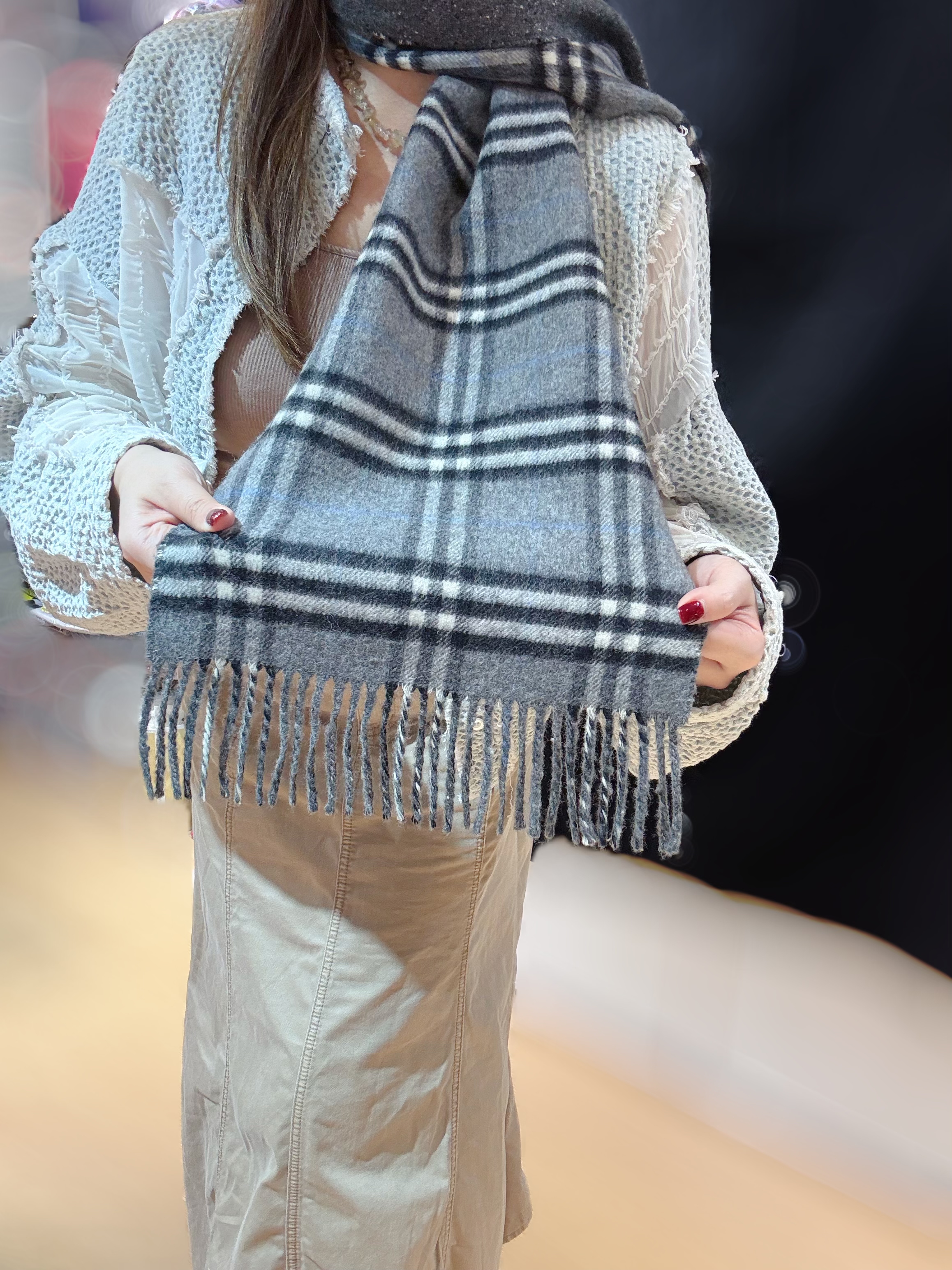 Burberry scarf short/check/grey