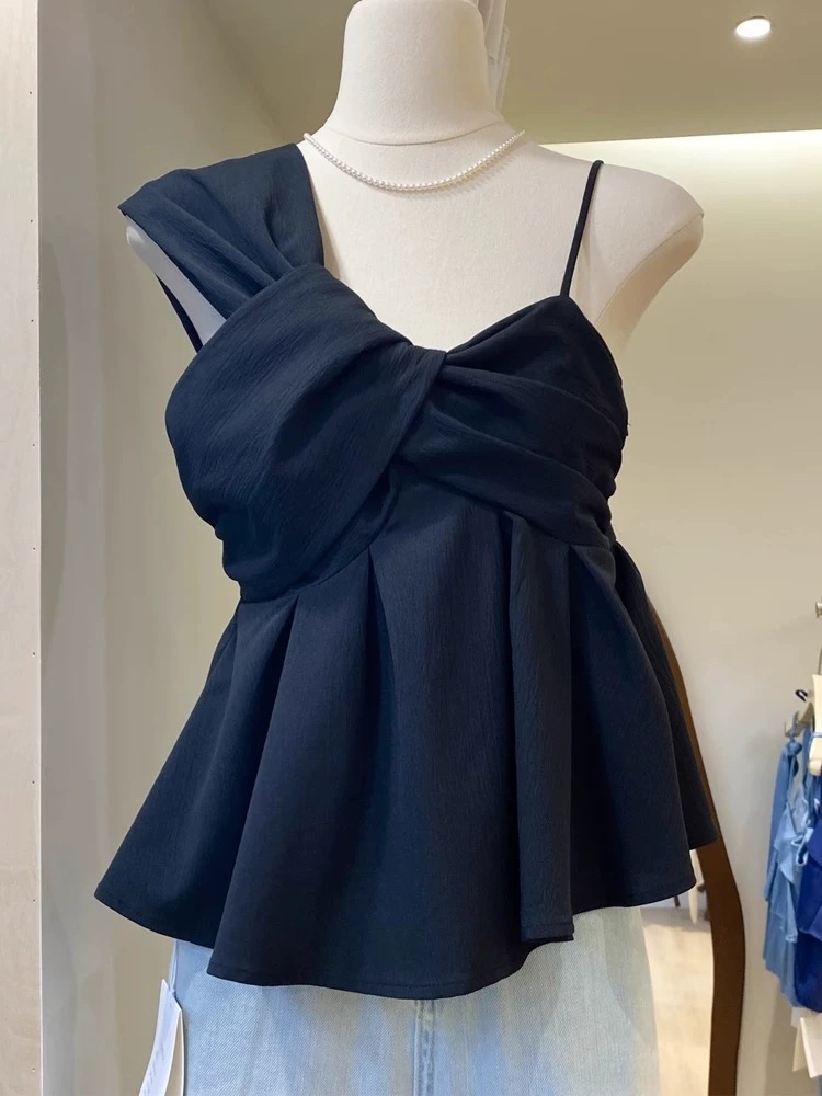 不對稱荷葉邊吊帶背心 