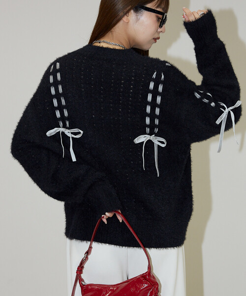 蝴蝶結綁帶針織外套