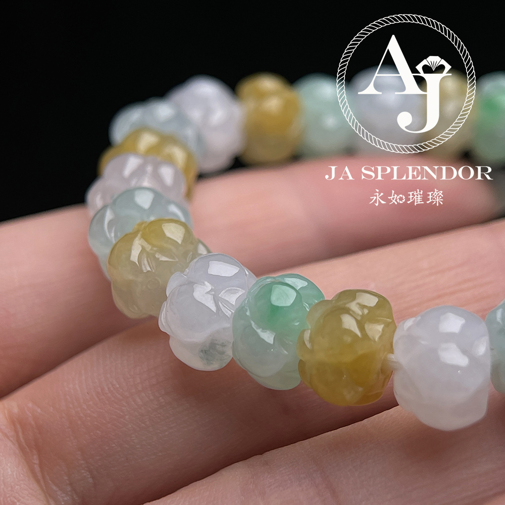 JB-254 - 冰種三彩福祿壽招貴人年年有餘蓮花手串