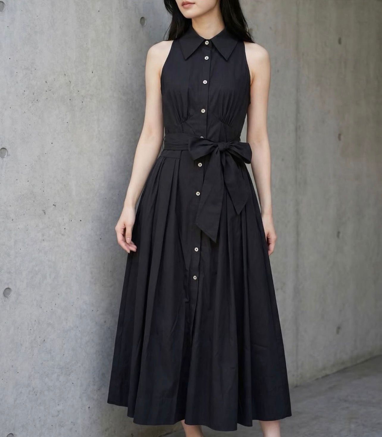 無袖襯衫連衣裙附腰帶