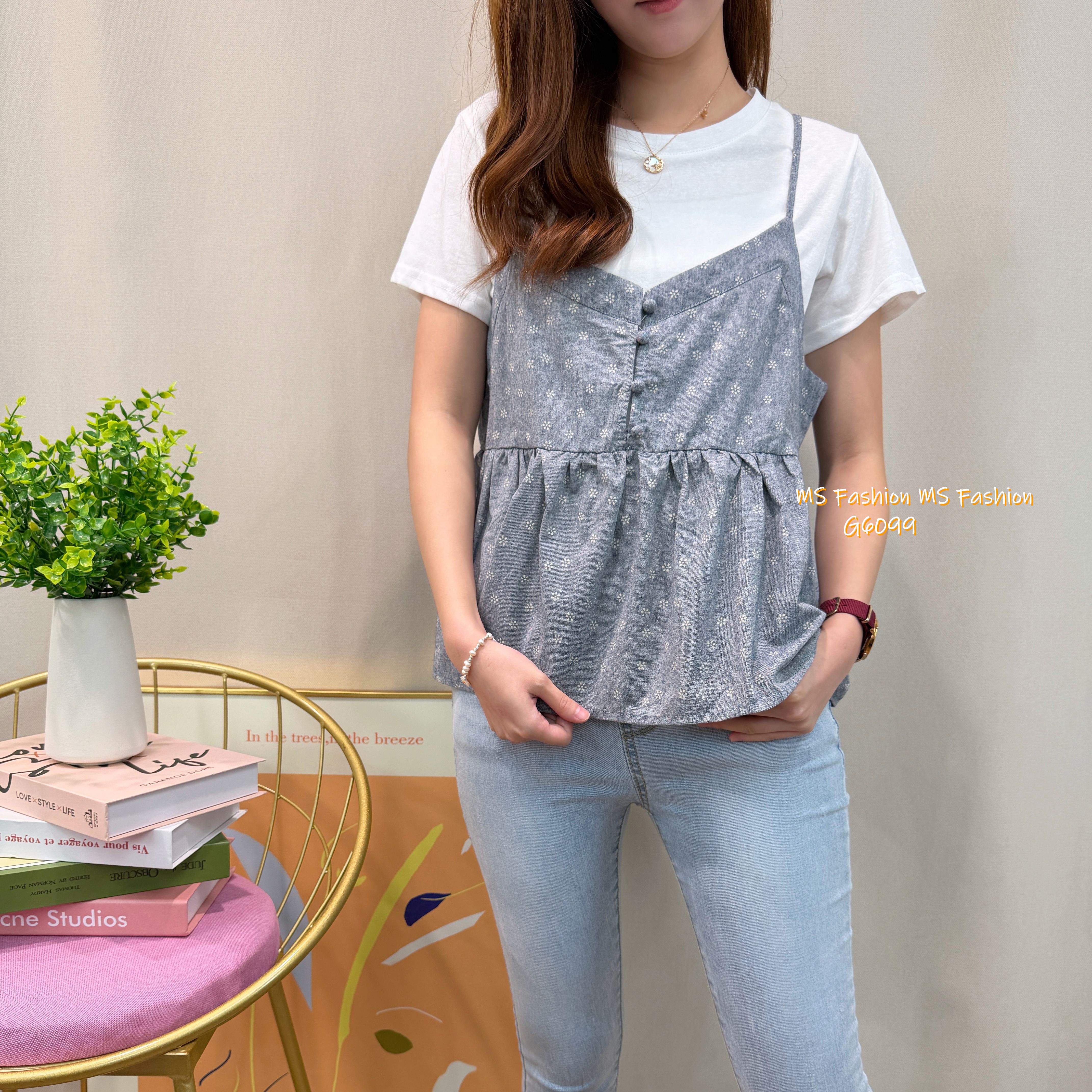 G6099 韓國🇰🇷吊帶背心+tee set